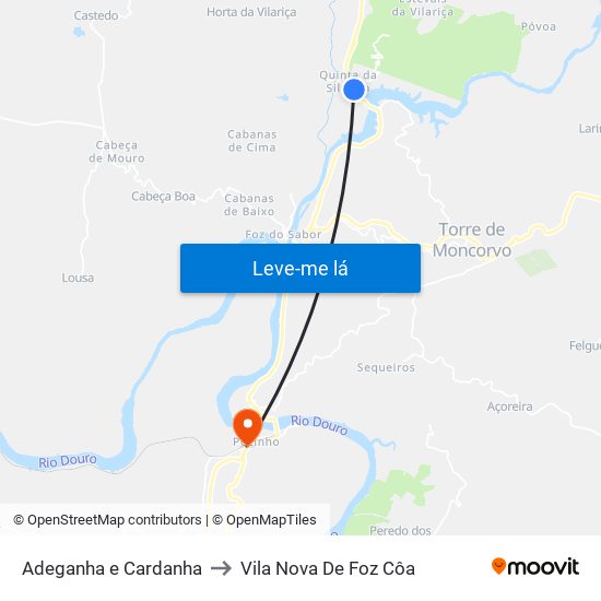 Adeganha e Cardanha to Vila Nova De Foz Côa map