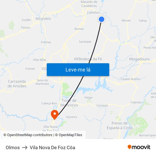 Olmos to Vila Nova De Foz Côa map