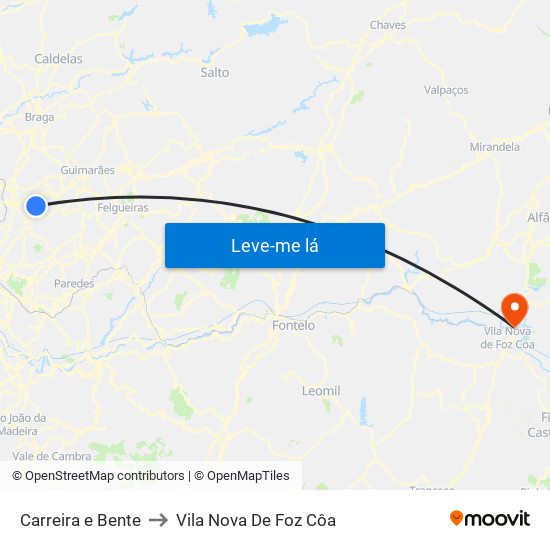 Carreira e Bente to Vila Nova De Foz Côa map