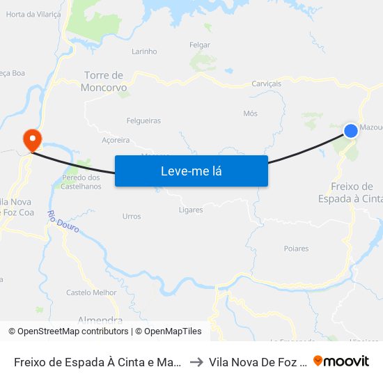 Freixo de Espada À Cinta e Mazouco to Vila Nova De Foz Côa map