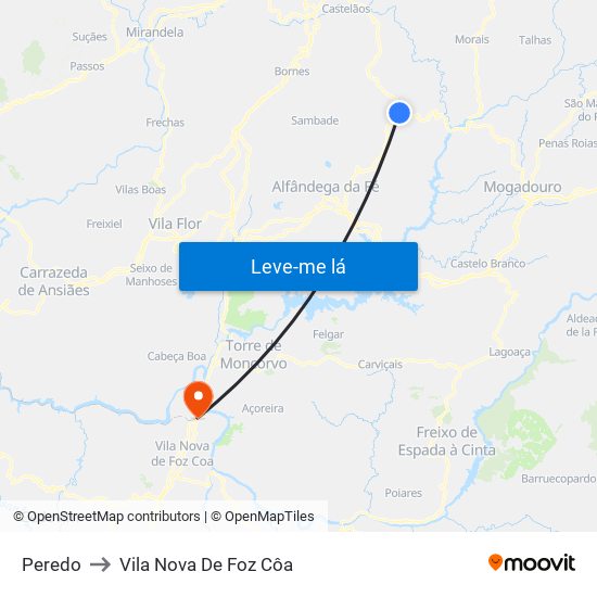 Peredo to Vila Nova De Foz Côa map