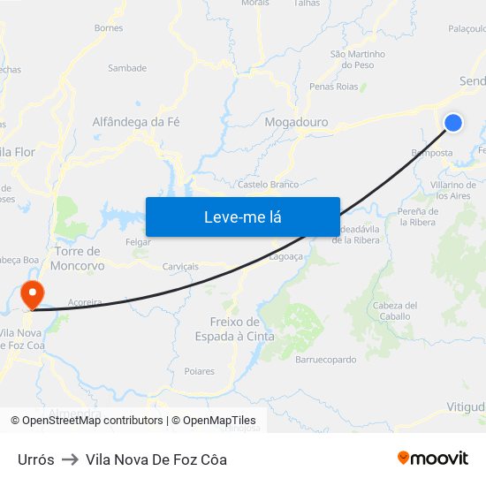 Urrós to Vila Nova De Foz Côa map