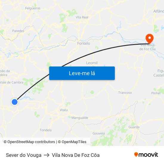 Sever do Vouga to Vila Nova De Foz Côa map