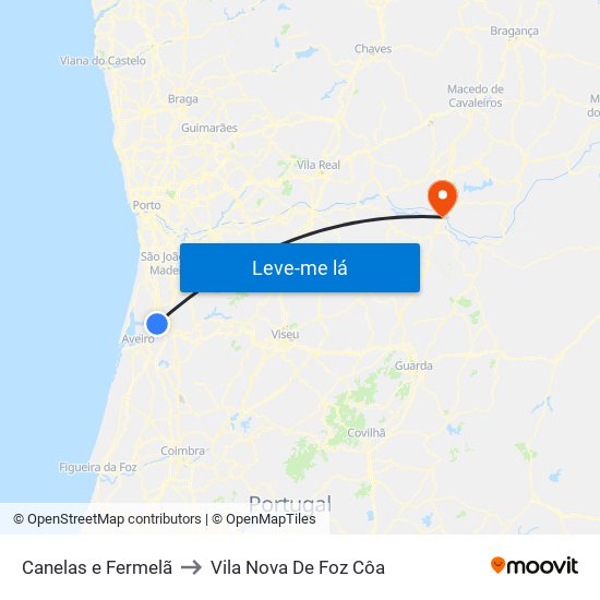 Canelas e Fermelã to Vila Nova De Foz Côa map