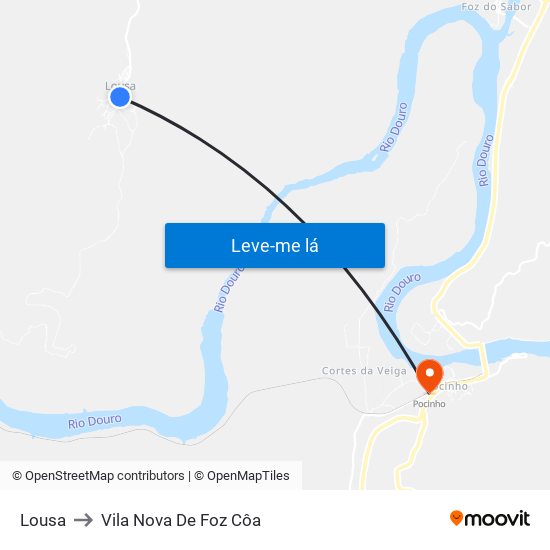 Lousa to Vila Nova De Foz Côa map
