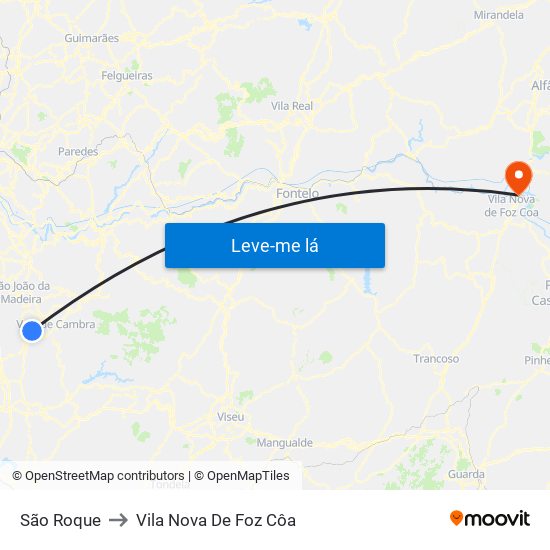 São Roque to Vila Nova De Foz Côa map