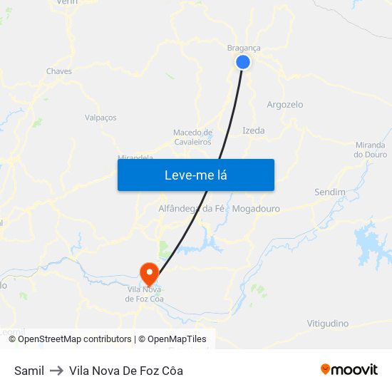 Samil to Vila Nova De Foz Côa map