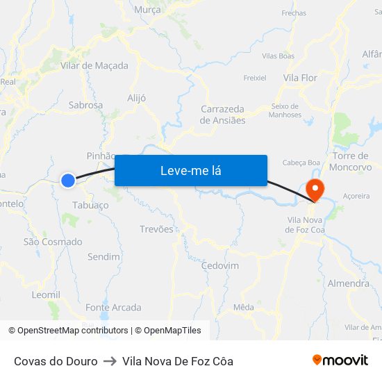 Covas do Douro to Vila Nova De Foz Côa map