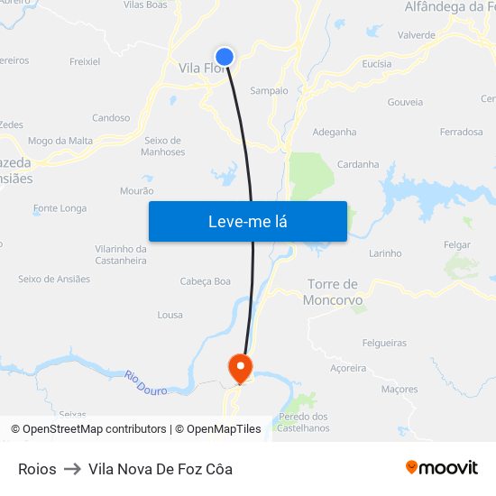 Roios to Vila Nova De Foz Côa map