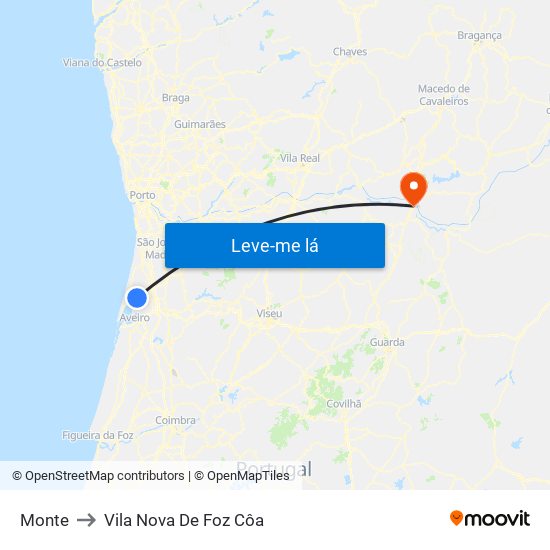 Monte to Vila Nova De Foz Côa map