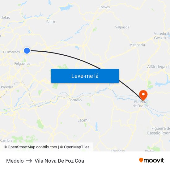 Medelo to Vila Nova De Foz Côa map