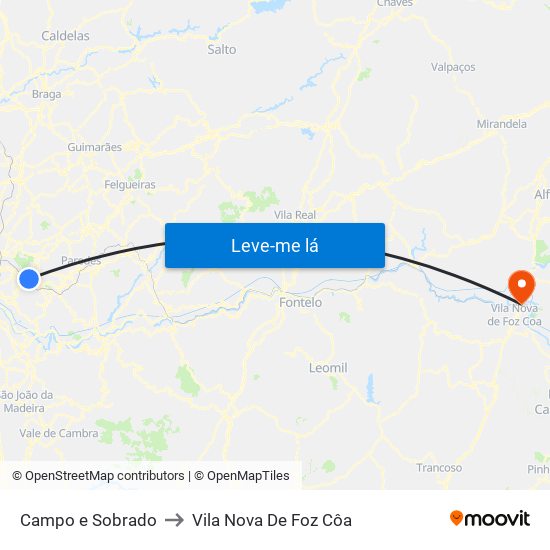 Campo e Sobrado to Vila Nova De Foz Côa map