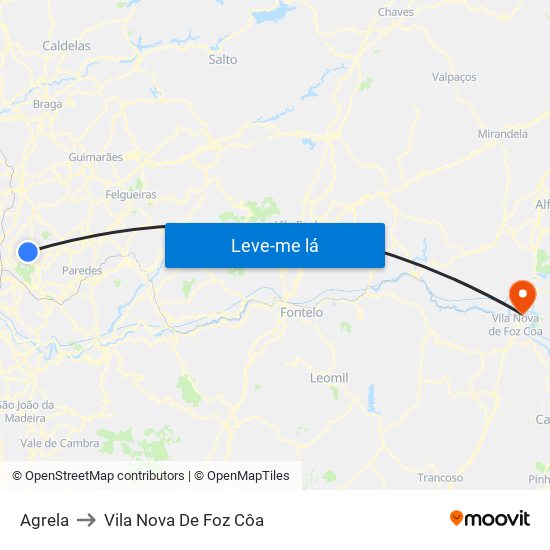 Agrela to Vila Nova De Foz Côa map