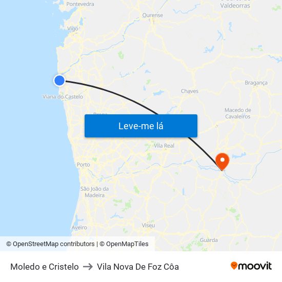 Moledo e Cristelo to Vila Nova De Foz Côa map