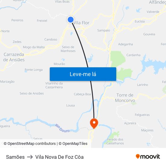 Samões to Vila Nova De Foz Côa map