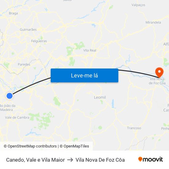 Canedo, Vale e Vila Maior to Vila Nova De Foz Côa map