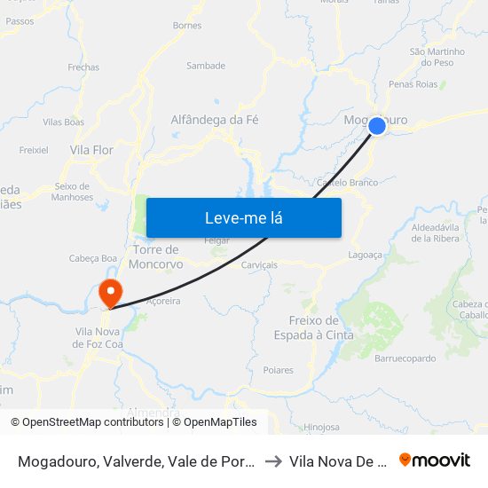 Mogadouro, Valverde, Vale de Porco e Vilar de Rei to Vila Nova De Foz Côa map