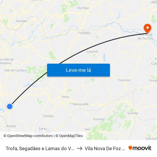 Trofa, Segadães e Lamas do Vouga to Vila Nova De Foz Côa map