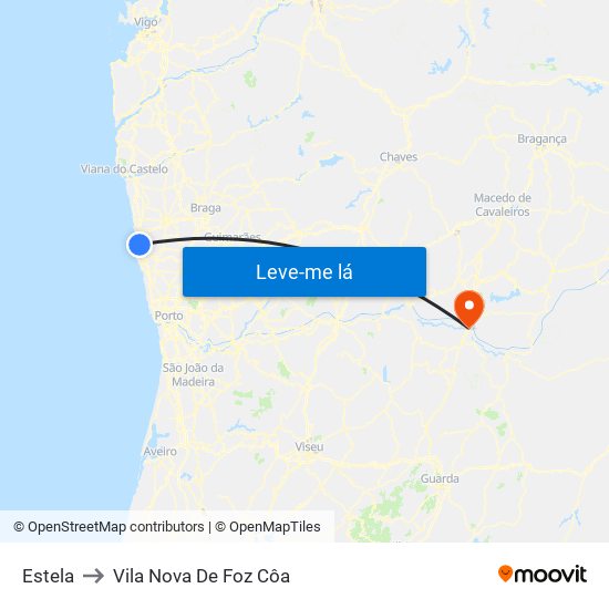 Estela to Vila Nova De Foz Côa map