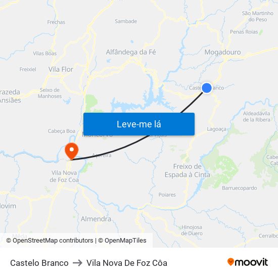 Castelo Branco to Vila Nova De Foz Côa map