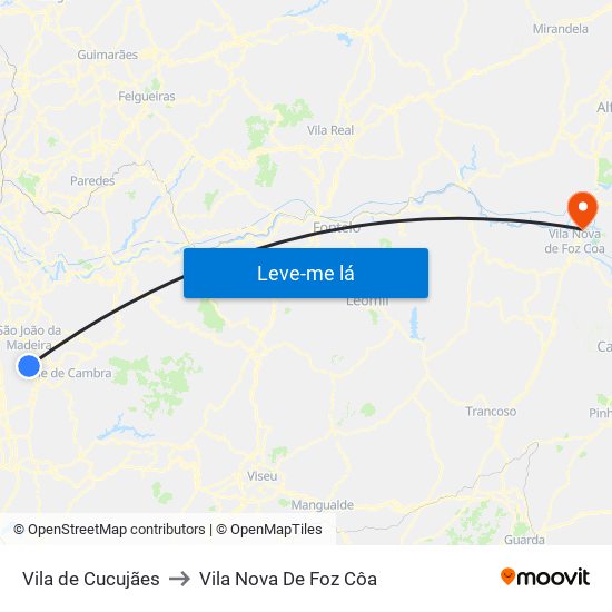 Vila de Cucujães to Vila Nova De Foz Côa map
