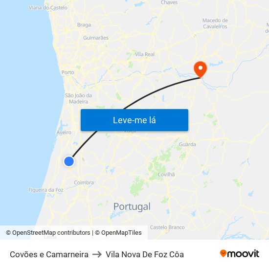 Covões e Camarneira to Vila Nova De Foz Côa map