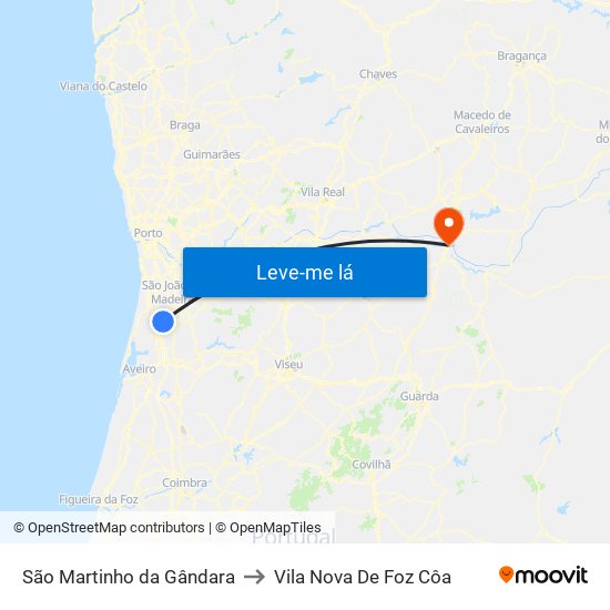 São Martinho da Gândara to Vila Nova De Foz Côa map