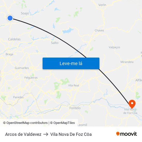 Arcos de Valdevez to Vila Nova De Foz Côa map