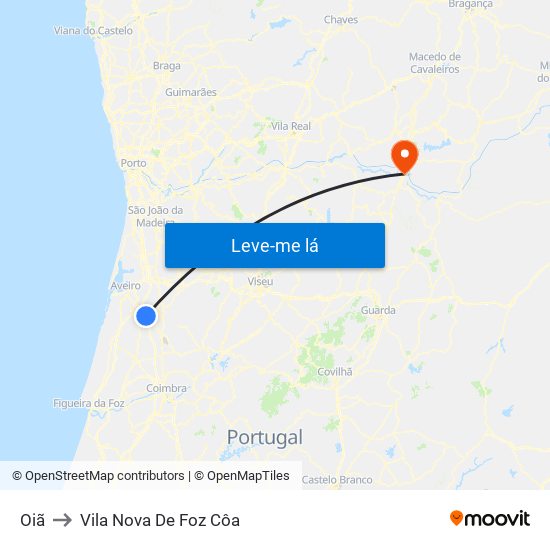 Oiã to Vila Nova De Foz Côa map