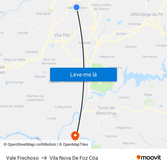 Vale Frechoso to Vila Nova De Foz Côa map
