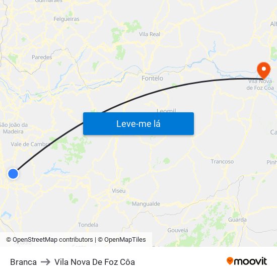 Branca to Vila Nova De Foz Côa map