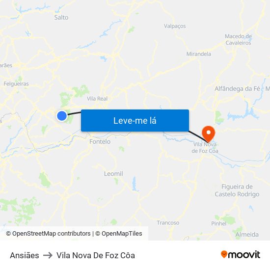 Ansiāes to Vila Nova De Foz Côa map