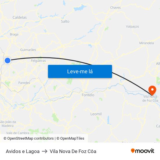 Avidos e Lagoa to Vila Nova De Foz Côa map