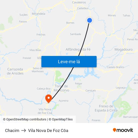 Chacim to Vila Nova De Foz Côa map