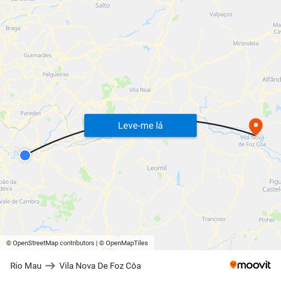 Rio Mau to Vila Nova De Foz Côa map