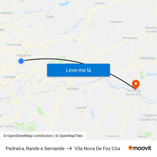 Pedreira, Rande e Sernande to Vila Nova De Foz Côa map