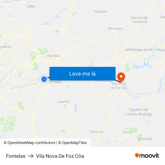 Fontelas to Vila Nova De Foz Côa map