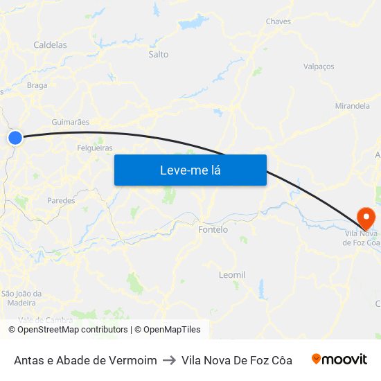 Antas e Abade de Vermoim to Vila Nova De Foz Côa map