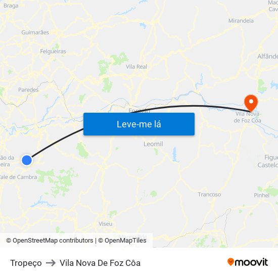 Tropeço to Vila Nova De Foz Côa map