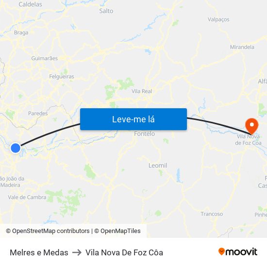 Melres e Medas to Vila Nova De Foz Côa map