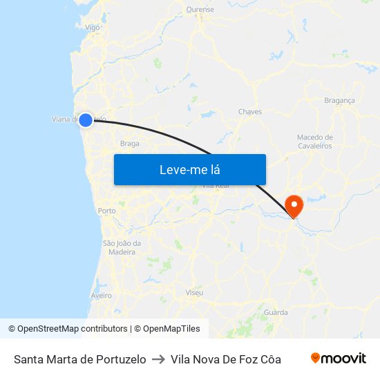 Santa Marta de Portuzelo to Vila Nova De Foz Côa map