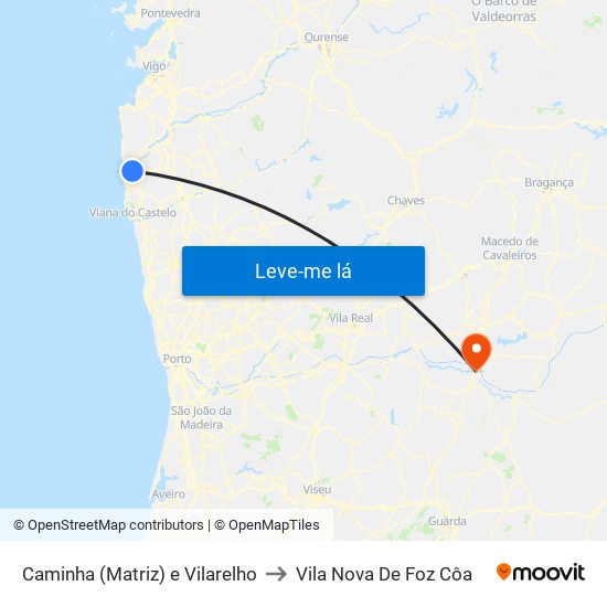 Caminha (Matriz) e Vilarelho to Vila Nova De Foz Côa map