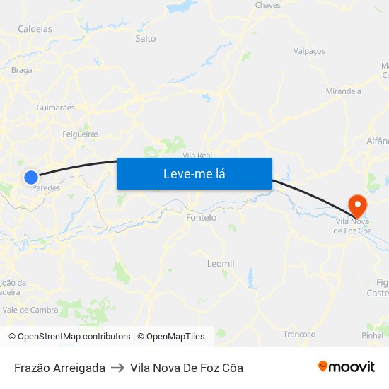 Frazão Arreigada to Vila Nova De Foz Côa map