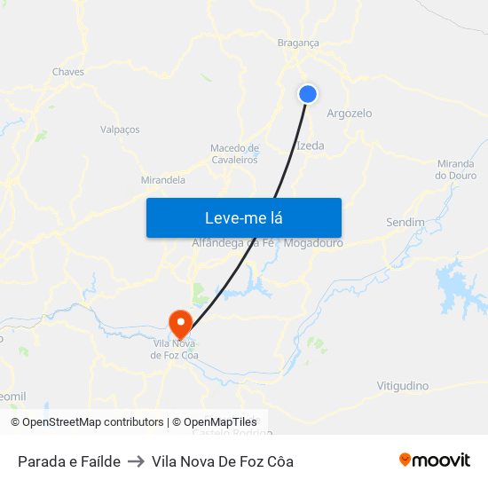 Parada e Faílde to Vila Nova De Foz Côa map