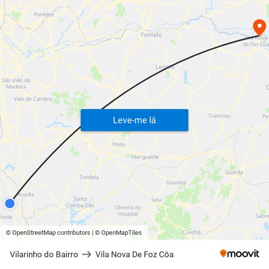 Vilarinho do Bairro to Vila Nova De Foz Côa map