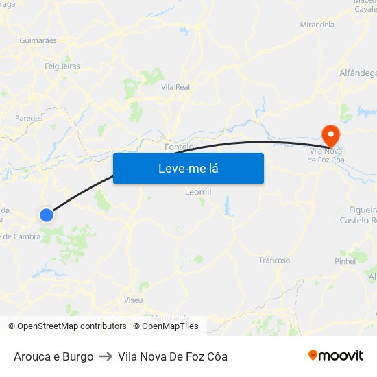 Arouca e Burgo to Vila Nova De Foz Côa map
