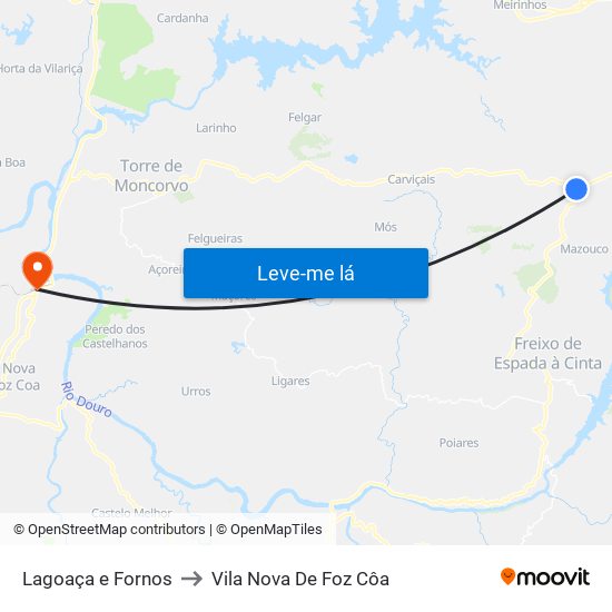 Lagoaça e Fornos to Vila Nova De Foz Côa map