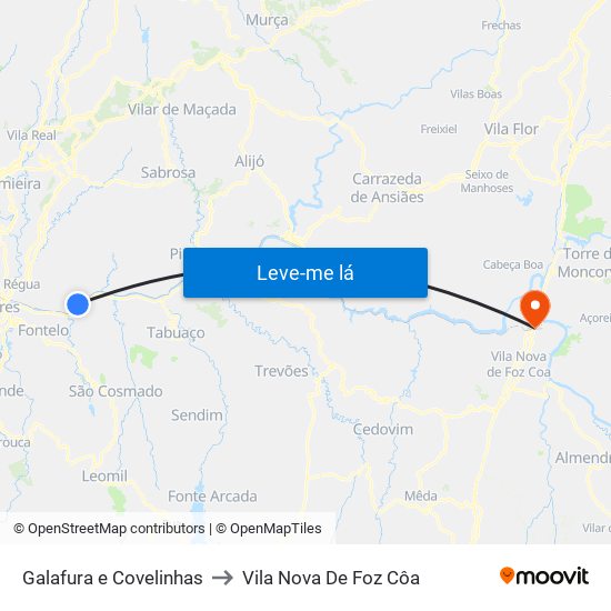 Galafura e Covelinhas to Vila Nova De Foz Côa map