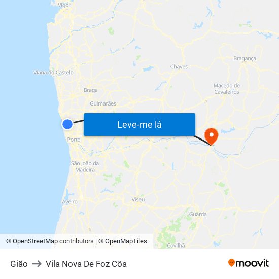 Gião to Vila Nova De Foz Côa map