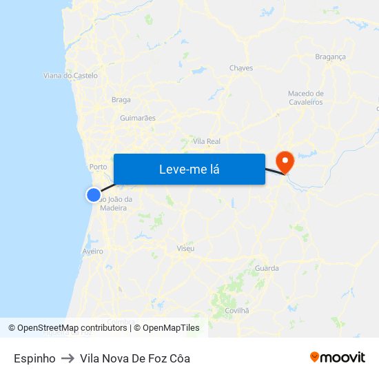 Espinho to Vila Nova De Foz Côa map